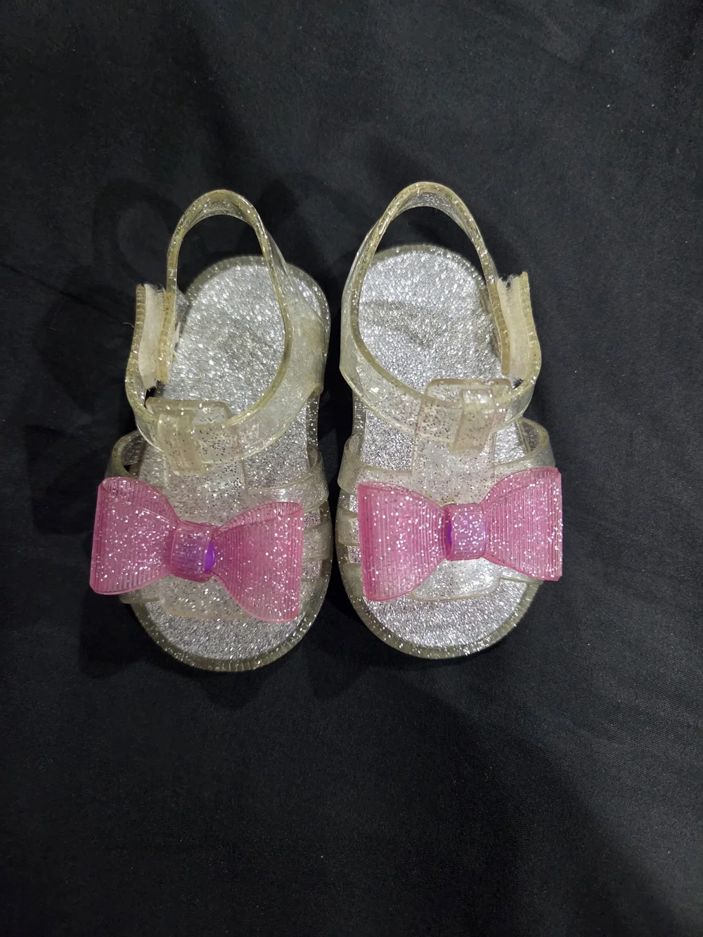 Girls Glitter Jelly Sandals with Pink Bow